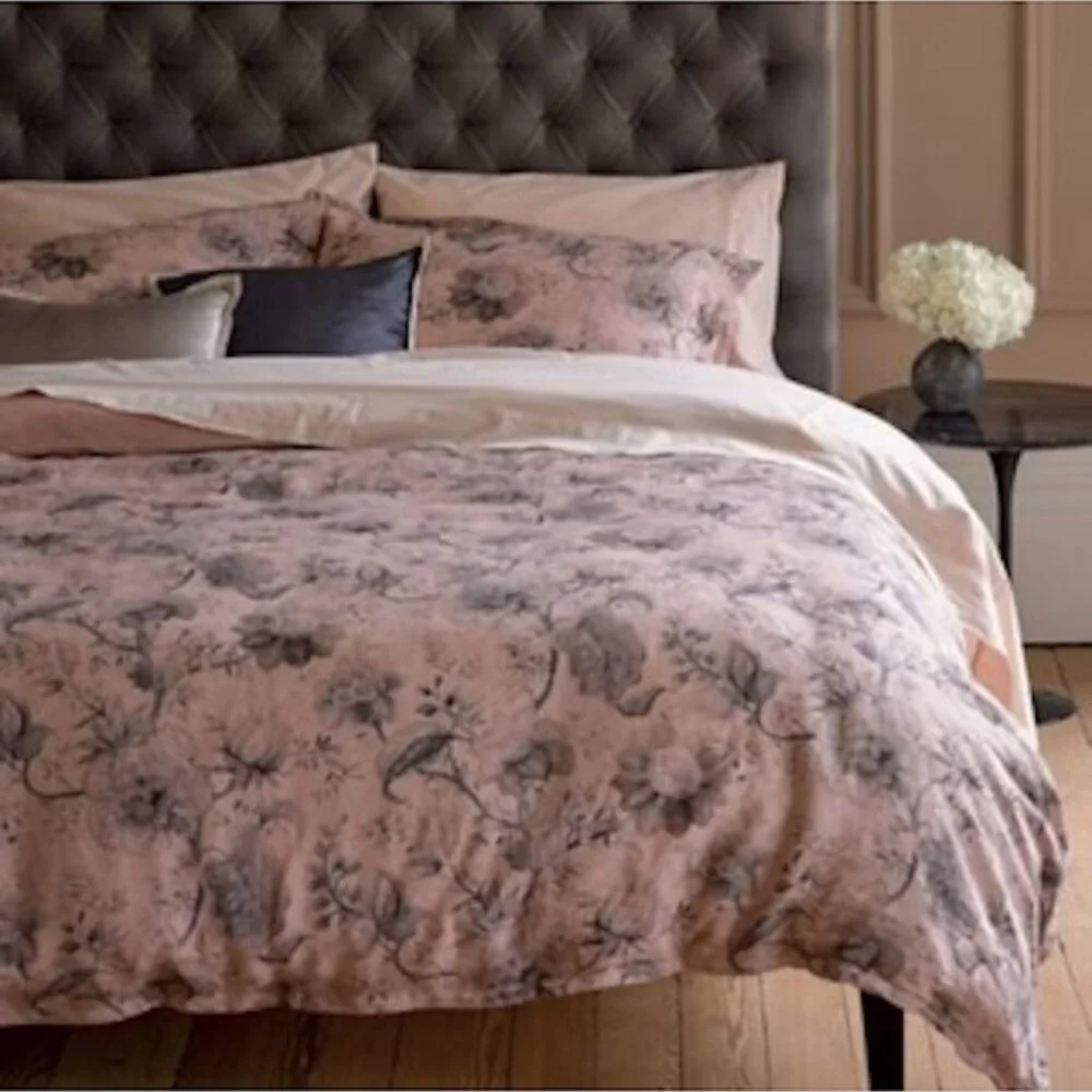 Christy of England Regency Floral King Duvet and Shams in Blush Linen Blend